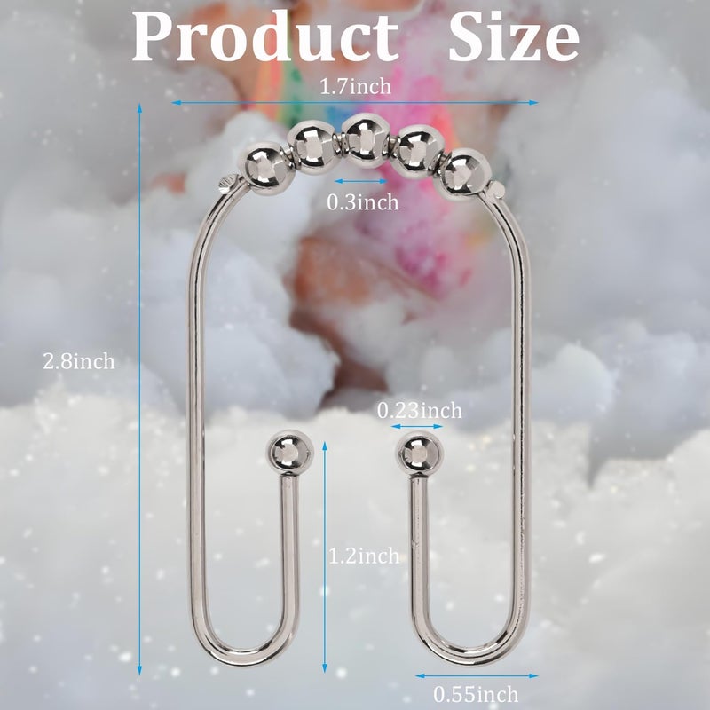 Resze U Shaped Shower Curtain Hooks Rings,12 Pcs Durable Rust Resistant Metal Shower Hooks, Double Glide Smoothly Anti-Drop Shower Rings for Shower Curtain Rod, Nickel - Image 2